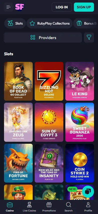 Spin Fever Casino games on a mobile device